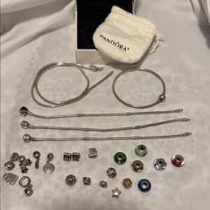 Pandora Silver Bracelet Set with Colorful Charms